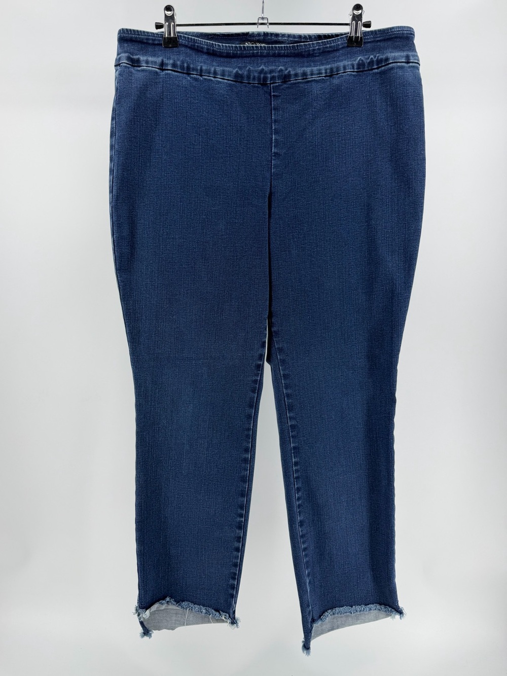 NIC+ZOE Dark Wash Pull-On Stretch Denim Raw Hem Ankle Jeans, Women's 14